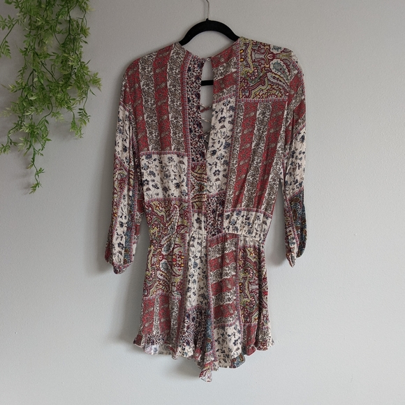(AEO) Red White Boho Lace-up Romper Small - Picture 3 of 14